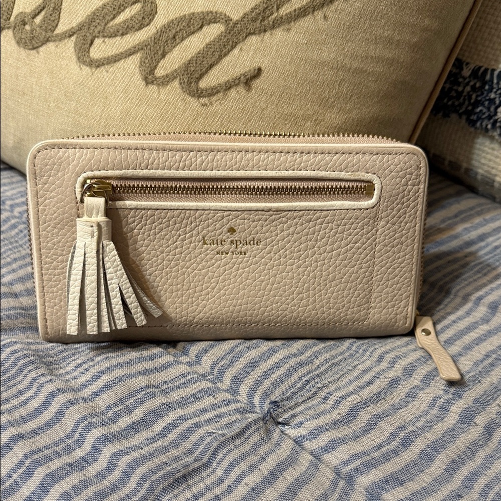 Kate Spade Beige Leather Wallet with Tassel
